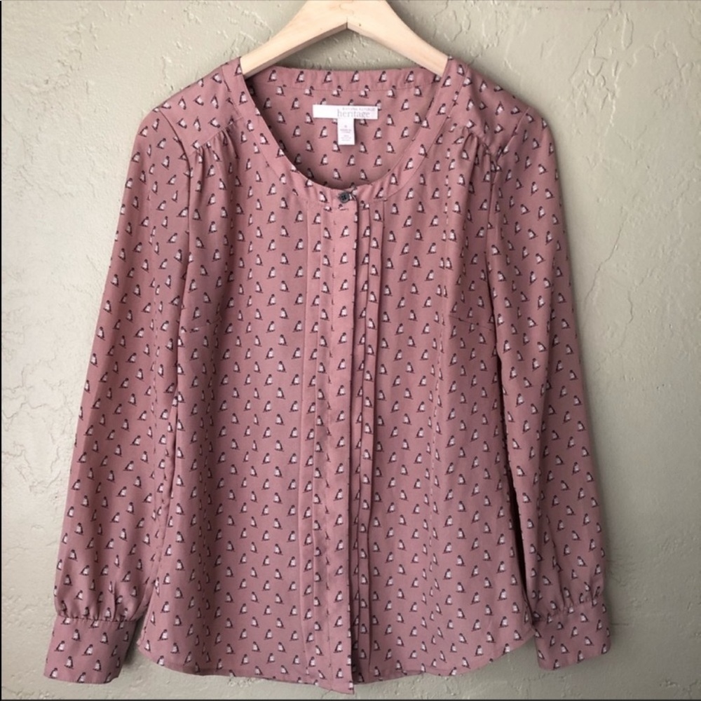 Banana Republic Heritage Bird Long Sleeve Blouse